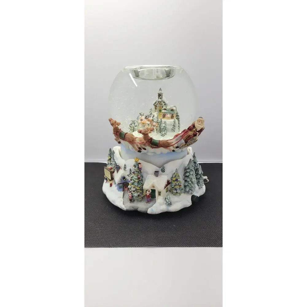 PartyLite Christmas Musical Snow Globe Santa Sleigh Village Lighted AS IS